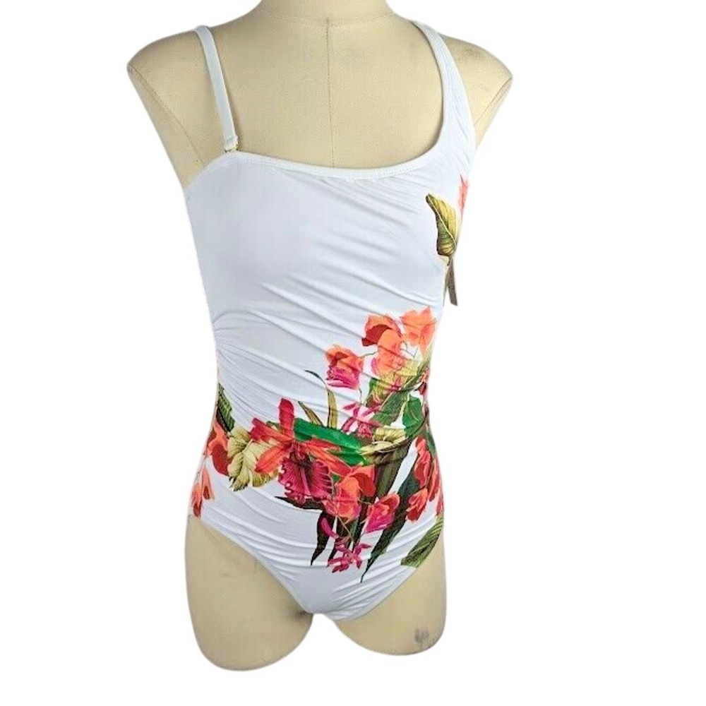 Bleu Rod Beattie Return to Rio One‑Shoulder 1 Piece Swimsuit White Multi Size 8